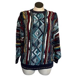 IDEA UOMO Italiana Mens XL Multicolor Coogi Style Cable Knit Sweater Vintage